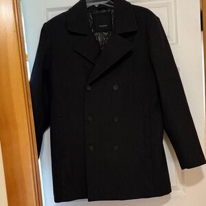 Tahari Black Double-Breasted Pea Coat